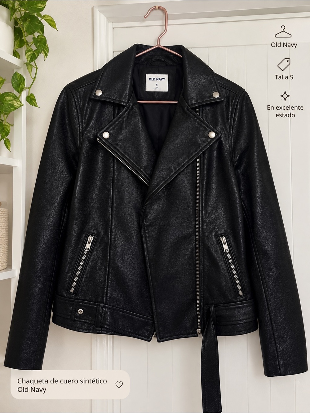 Old Navy Black Faux Leather Moto Jacket with Zip Pockets